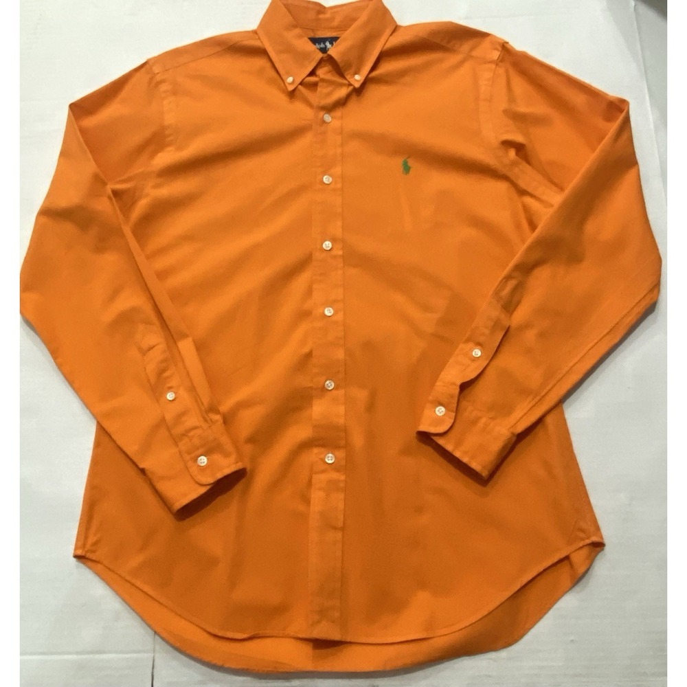 Polo Ralph Lauren Button Down Shirt Size Orange Green Pony. Medium
